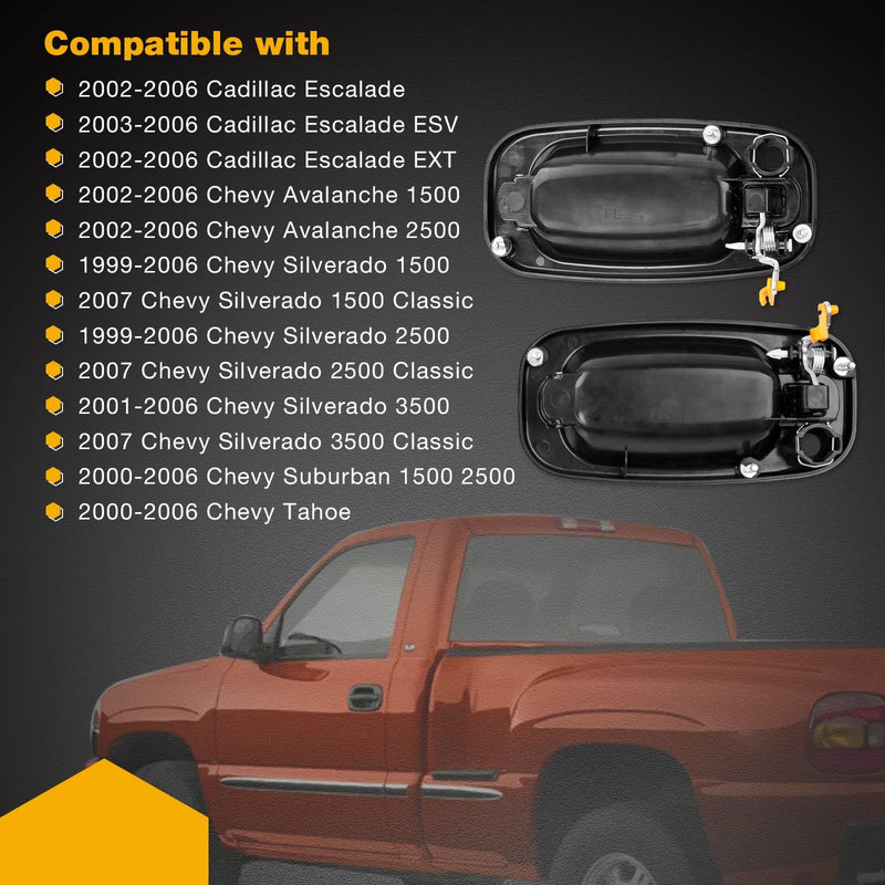 Exterior Door Handle Front Left & Right Pair with Key Hole | for 1999-2007 Chevy Silverado Suburban Tahoe Avalanche GMC Sierra Yukon Cadillac Escalade | Replaces# 15034985, 15034986 Front Left & Right(2 PCS)