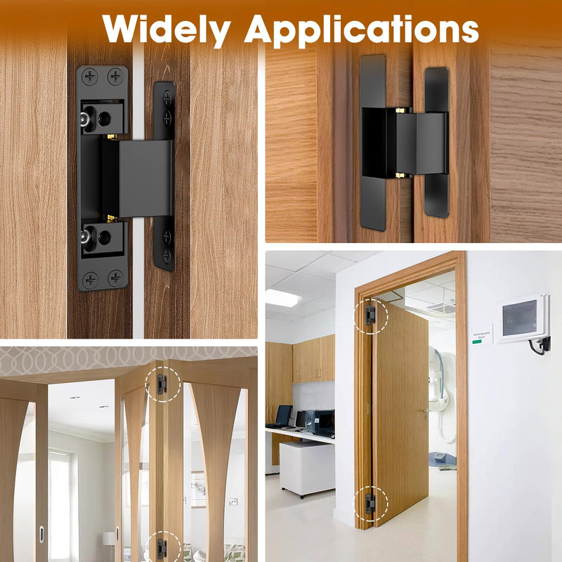 4.5" Hidden Door Hinge/Concealed Hinges,Invisible Hinges,Invisible Door Silent Door Hinge 110 Degree Swing Hinge 2-Way Adjustable Butt Hinge 4.5 x 2 x 1 (2, Black)