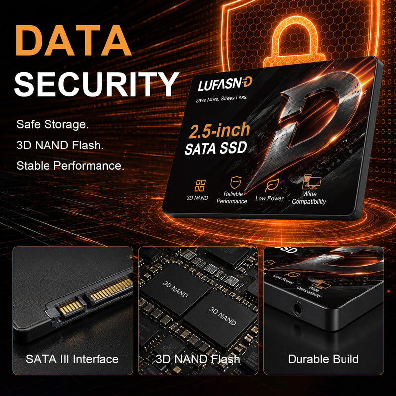 Internal 128GB SATA SSD, 2.5 Inch SSD SATA III 6Gb/s, Solid State Drive, Up to 520MB/s Read Speed, 3D NAND Flash, Compatible with Laptop & Desktop PC