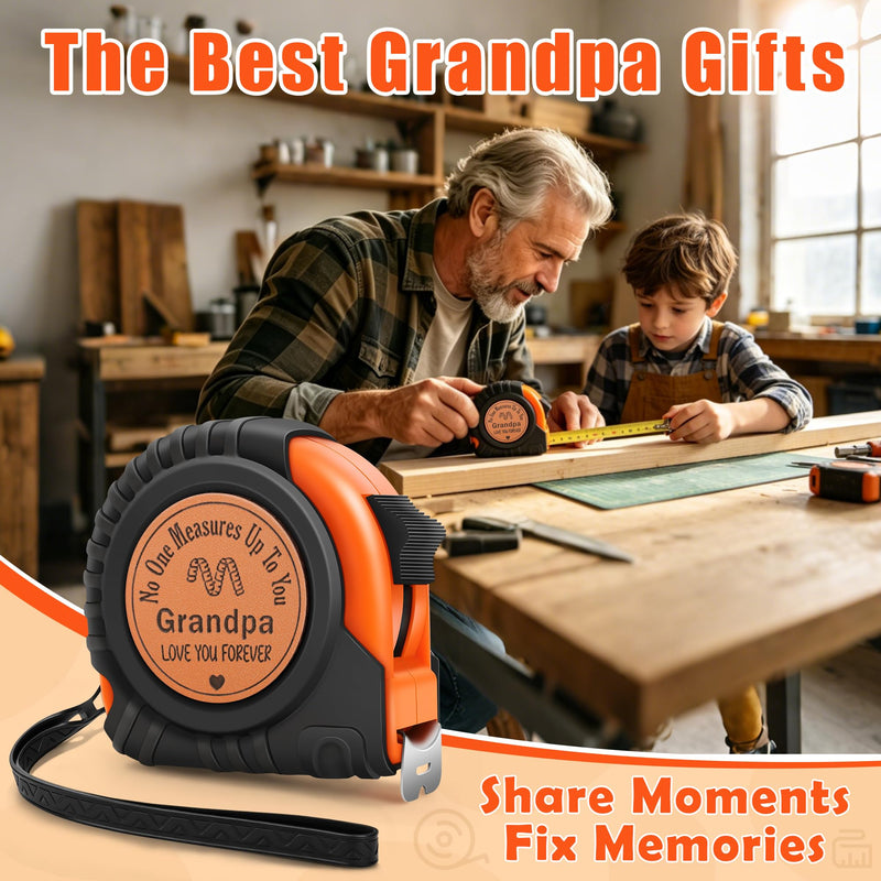 Grandpa Gifts for Papa from Grandkids Birthday Gifts for Grandfather Granddad from Granddaughter Grandson, Christmas White Elephant Grandparents Day Gift Genuine Leather Engraved 25 FT Tape Measure