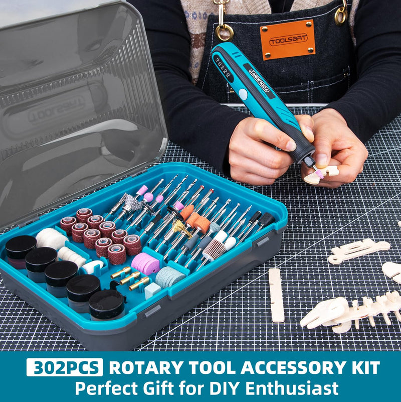 302PCS Rotary Tool Accessories Kit, 1/8-Inch Diameter Shanks Universal Fitment, Rotary Tool Bits for Cutting, Sanding, Grinding, Carving, Polishing, Drilling and Engraving