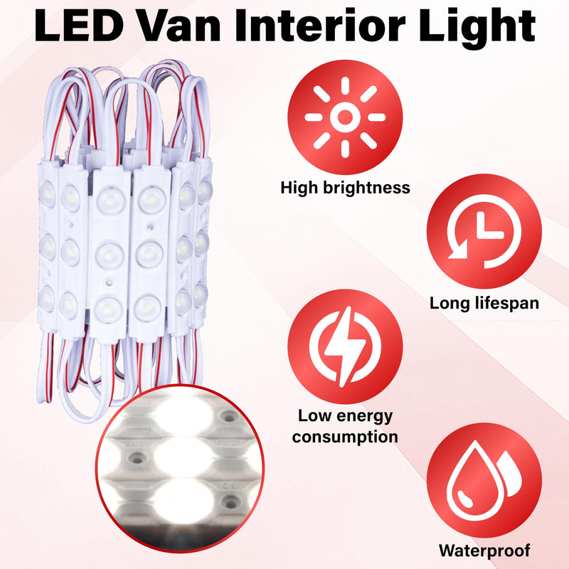 60 Led Van Interior Light Kits, 12V Led Light Strip, Cargo Van Accessories, Ceiling Work Lights Kit, Enclosed Trailer Lights for Truck Vans RV Boats Caravans, 20 Modules(White) 20 Modules(60 LED)