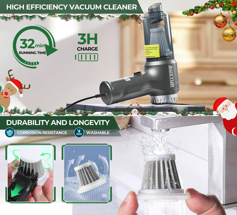 Handheld Vacuum Cordless-3 in 1 Car Vacuum Cleaner High Power-Brushless Motor 12000PA,Super Suction Power Vacuums-Cable-Small, Portable and Rechargeable Cleaner for Car Black Gray
