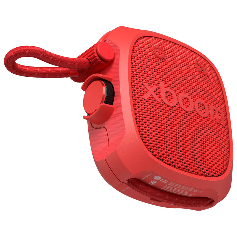 LG xboom Rock by will.i.am, Portable Outdoor Bluetooth Speaker, up to 10 Hours, IP67 Dust and Water Resistant, Adjustable Mounting Cord, Red