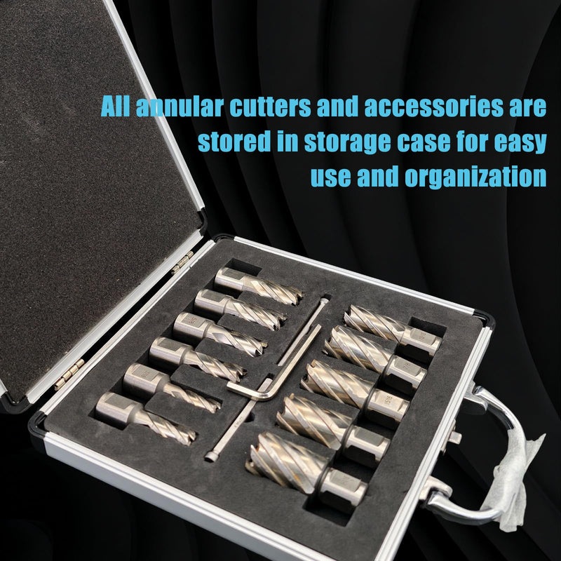 6pcs M2 HSS Annular Cutter Set 1" Depth 1/2"-1-1/16" 3/4" Weldon Shank | Mag Drill Bits for Magnetic Drill Press, Includes 2 Pilot Pins & 1 Hex Wrench, for Steel, Aluminum and Copper 1/2"-1-1/16" 6PCS HSS 1" Cutting Depth