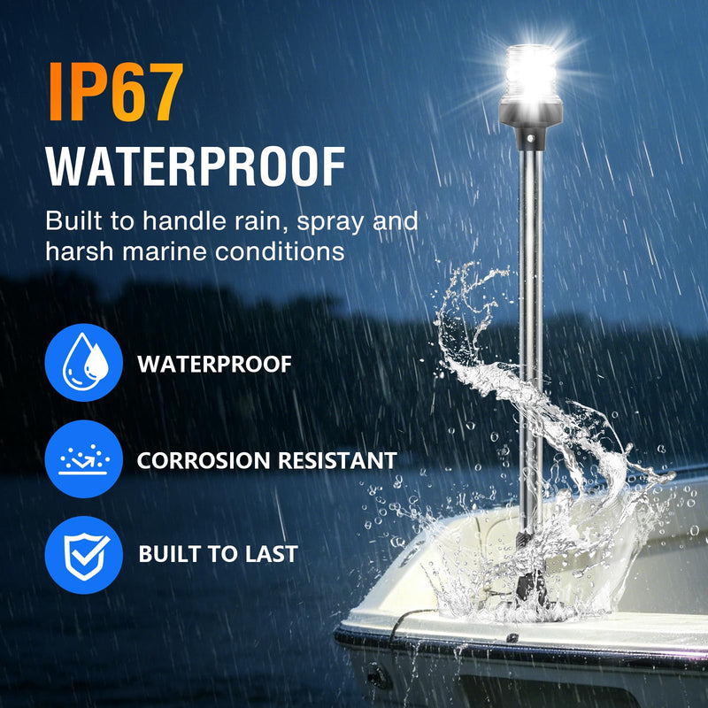 25 Inches Boat Stern Light Anchor Light, White Folding Rear Boat Running Lights, Waterproof Marine Navigation Lights for Boats LED for Small Boats (12-24V) 25 Inches