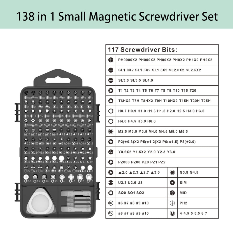 138 in 1 Precision Screwdriver Set, Professional Mini Magnetic Repair Tool Kit with Portable Case for Electronics, Smartphone, Computer, Laptop, Watch, PS5, PC, Camera & DIY Projects 138 IN 1 Precision Screwdriver Set