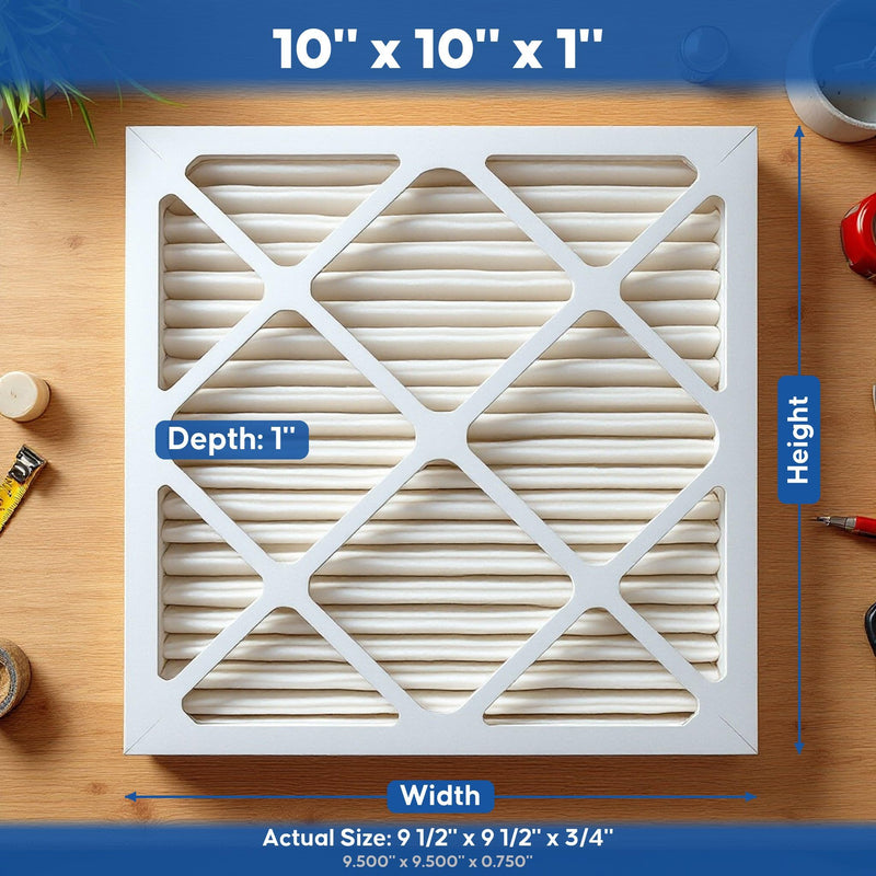 Aerostar 10x10x1 MERV 13 Air Filter, Pleated AC Furnace HVAC Filters (9.5x9.5x0.75), for Allergies Asthma Dust Pet Dander Pollen Smoke Bacteria, MPR 1200 FPR 7, USA, 6 Pack Pro
