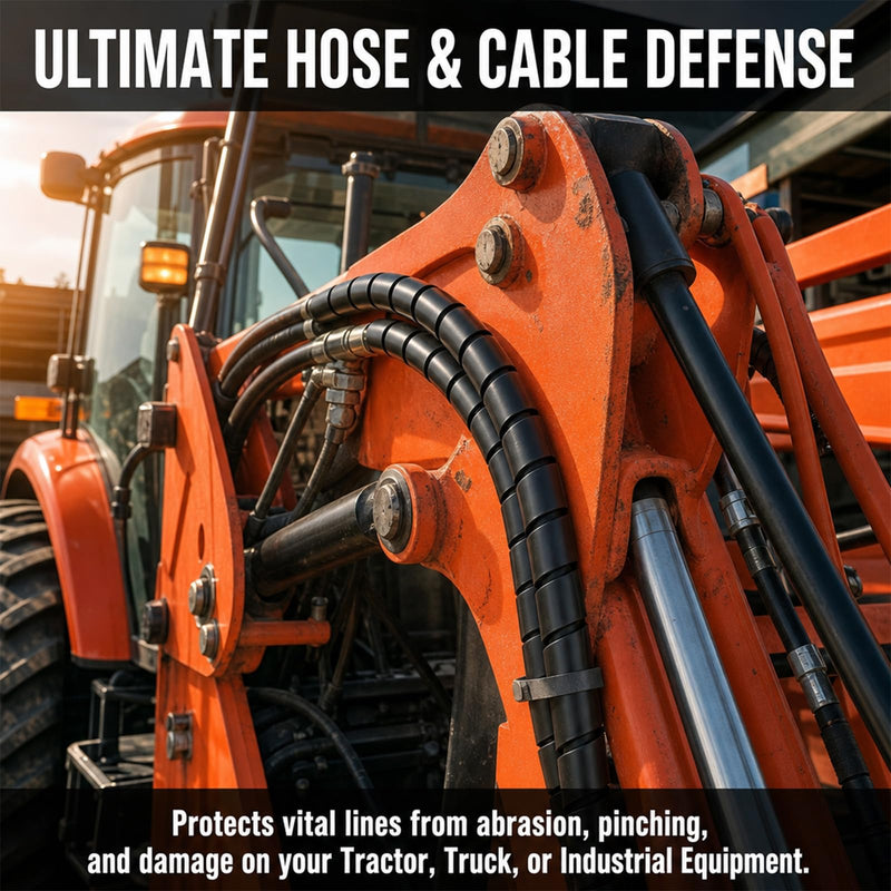 Hydraulic Hose Protector, Spiral Wrap Cable Protector 2.0" OD x 10' Pre-Cut Length Hose Guard Sleeve for Construction, Farm Machinery & Industrial