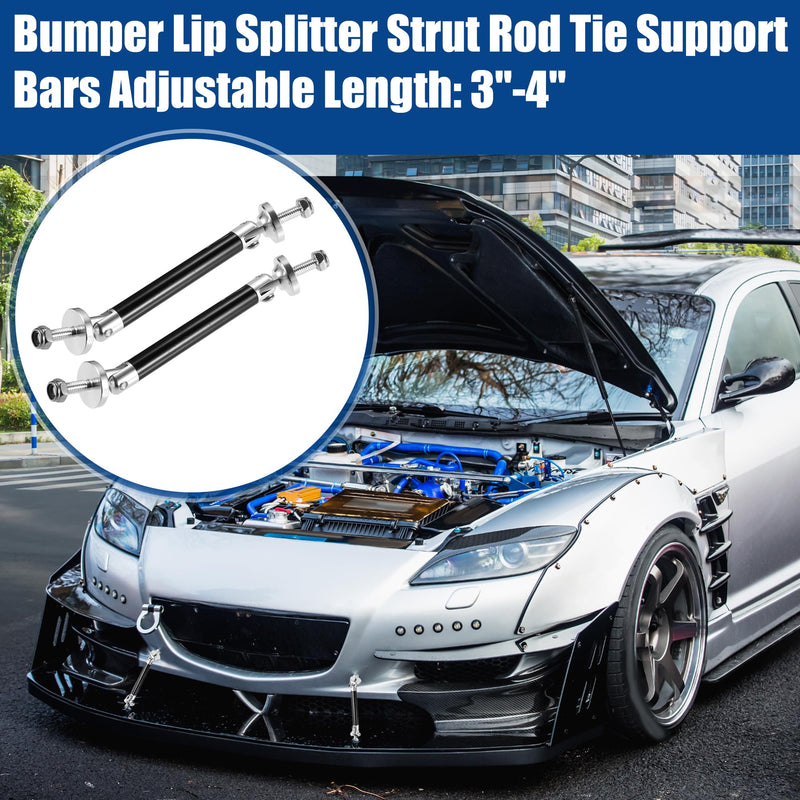 ACROPIX Universal 3"-4" Adjustable Aluminum Alloy 75 mm Front Bumper Lip Splitter Diffuser Strut Rod Tie Bars Splitter Support Rods Black - Pack of 2