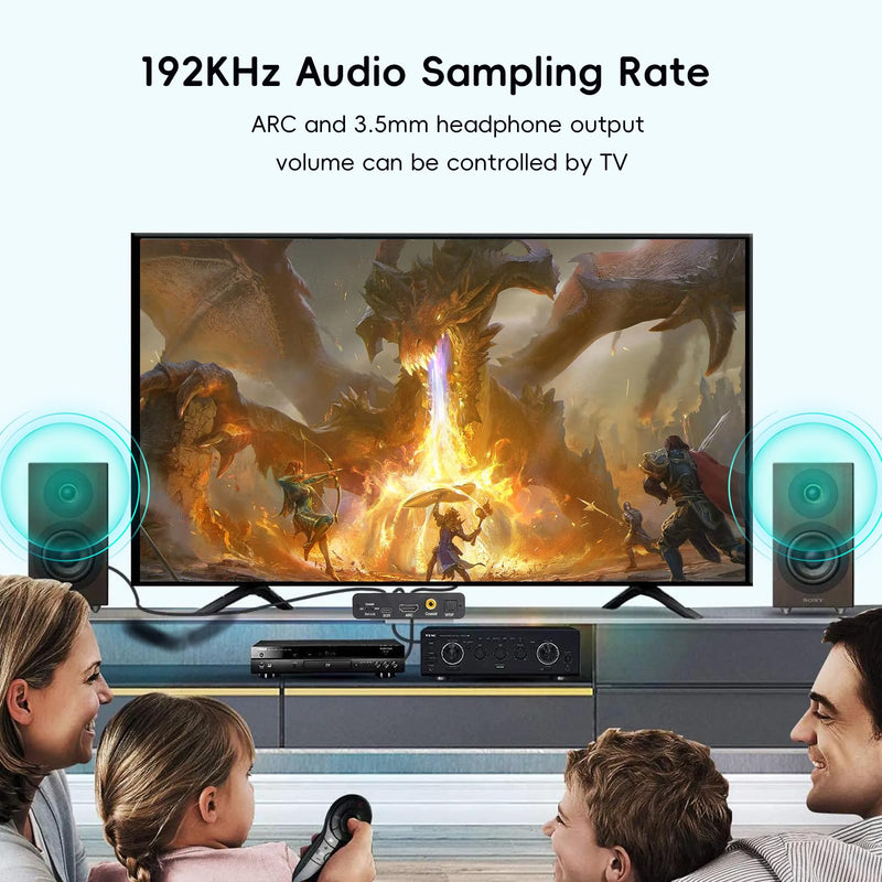 HDMI ARC Audio Extractor,DAC Converter,192KHz Digital to Analog Audio Converter,Optical/SPDIF Coaxial Stereo L/R RCA 3.5mm