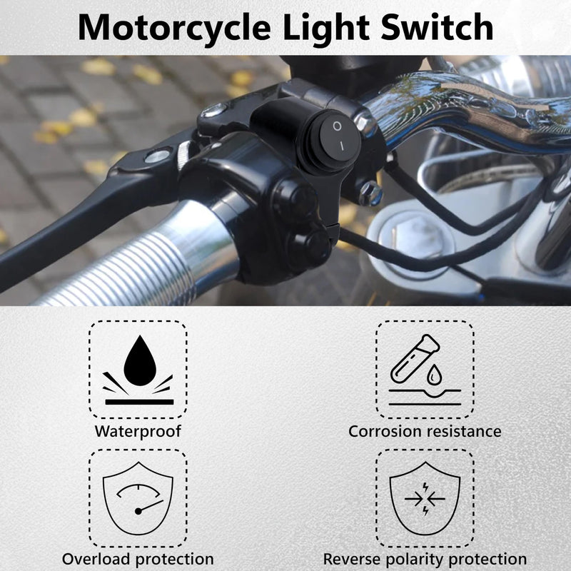 Motorcycle Handlebar Switch 12V, Waterproof Motorcycle Light Toggle Switch, Aluminum Alloy ATV Light ON Off Switches, for Motorcycle ATV UTV Scooters, Fits 7/8" Handlebars (22mm)