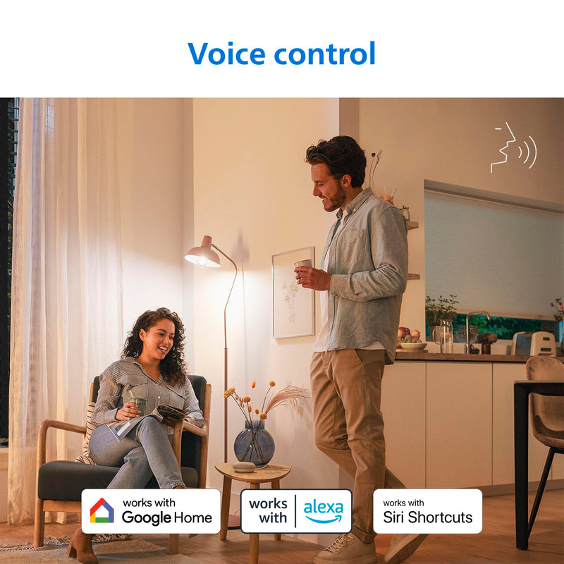 PHILIPS Smart LED Full Color Light Bulb 4-Pack, A19 60W 800LM E26 Indoor, Sunset to Sunrise Automation + Motion Detection + Control with Voice or App, Matter Compatible 4-Pack (Singles)