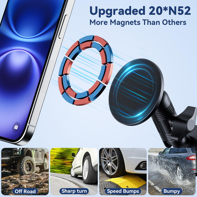 Surfcabin CNC Magnetic Vent Phone Holder for 2021-2026 Ford F150 | 2021-2026 Super Duty F250 F350 F450, Full Metal Bracket, No Shake, No Block Airflow, 360° Rotation, Fits Most CellPhones Compatible with F150 2021-2026 with Metal Arm