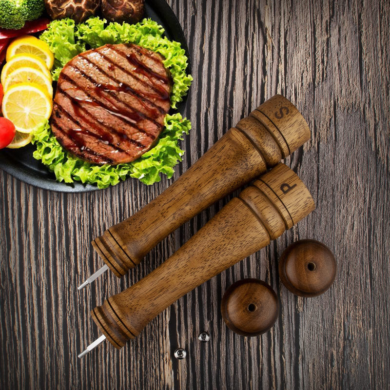 Pack of 2 Wood Pepper Grinder Set, 10 Inch Salt Mill And Pepper Grinder Set, Pepper Mill, Salt Shakers with Adjustable Ceramic Rotor - Oak Wood Pepper Grinder And Salt Mill for Your Kitchen 10 Inches - 2 Pack
