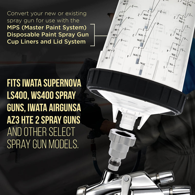 Master Elite Paint System MPS Spray Gun Cup Adapter 840 - Converts Iwata Supernova LS400, WS400 Spray Guns for Use with Master Paint System Disposable Liner and Lid