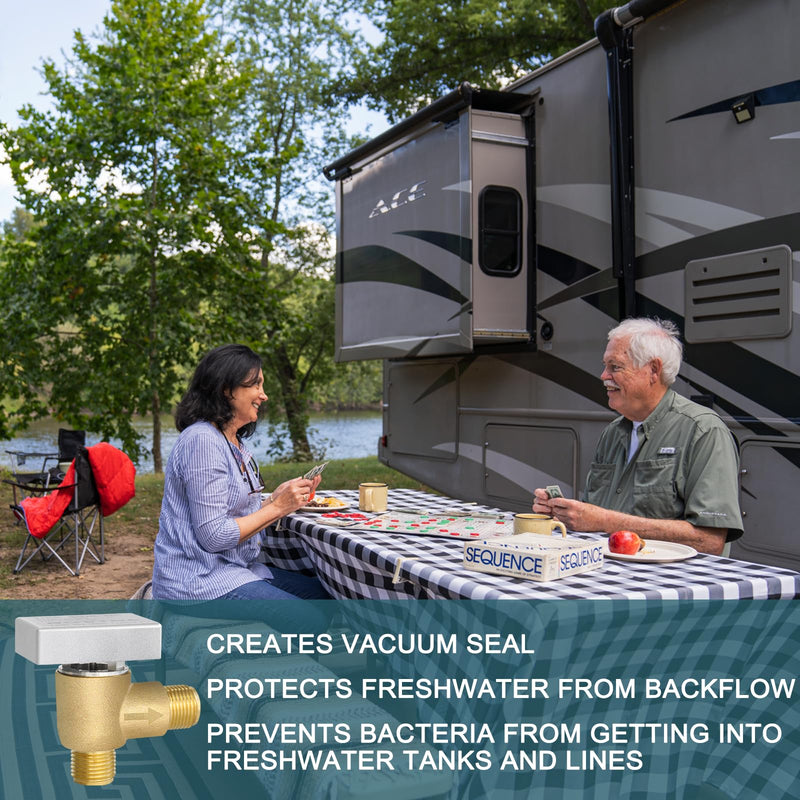 RV Vacuum Breaker Check Valve,Camper RV Black Tank Flush Check Valve,Replace Leak Camper Vacuum Breaker on Black Tank System Loud Noise & Wet Floor,Backflow Preventer Improve Freshwater 571-VAC-CHK-A Brass