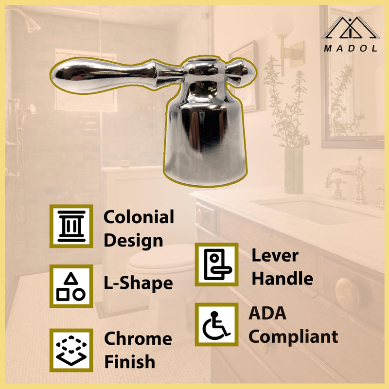 [MADOL] 2 Piece Faucet Handle Kit, Durable Replacement Handles with Universal Fit and Chrome Finish, Adapts to Many Handle Stems for Showers and Baths, Cold and hot Water, ADA Compliant.