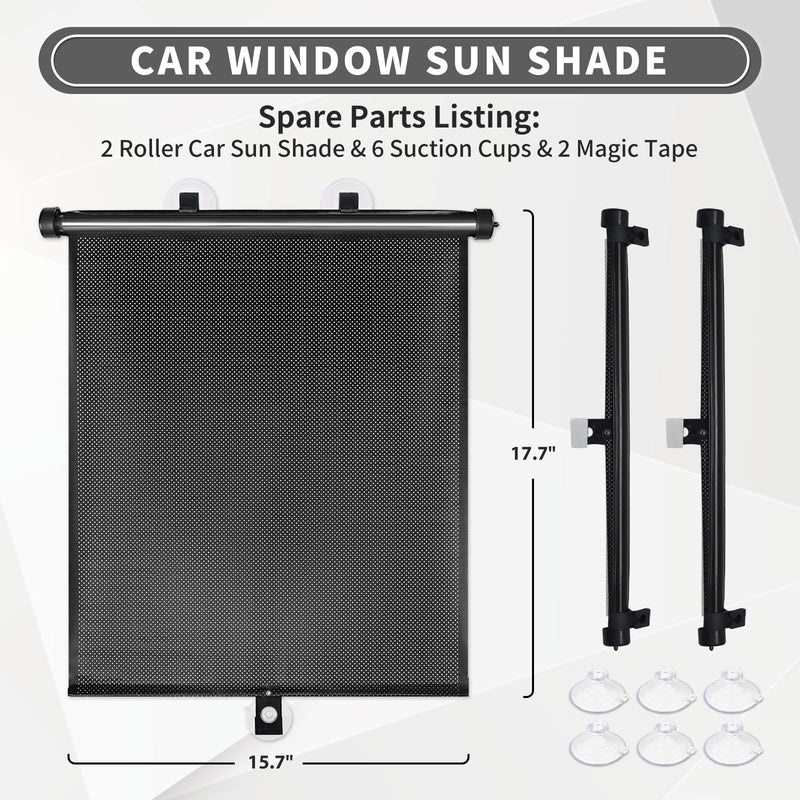 Sfee Car Window Shade for Side Windows, 2 Pack Sun Shade Retractable for Car Blocks Heat and UV Rays Glare Protection Roller Sunshade Visor for Baby, Kids, Pets, Passengers Black