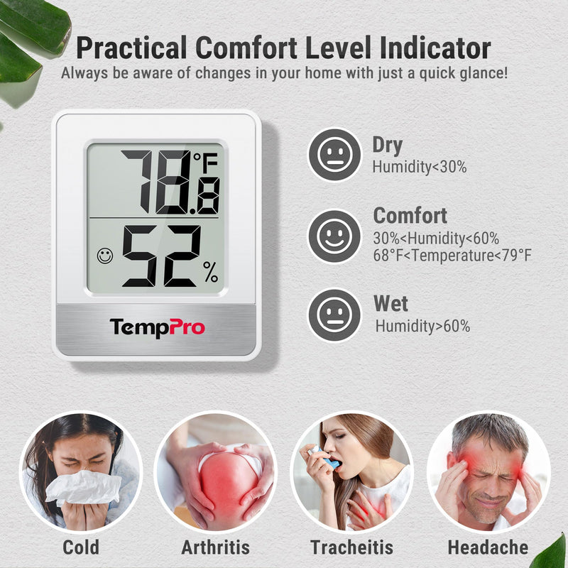 TempPro TP49 4 Pieces Digital Hygrometer Indoor Thermometer Humidity Meter Mini Hygrometer Thermometer with Temperature and Humidity Monitor Room Thermometer (Previously ThermoPro) Oyster White