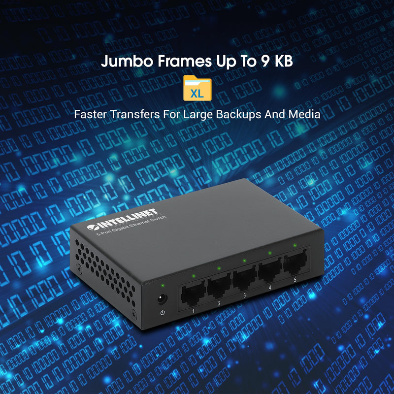 Intellinet 5-Port Gigabit Ethernet Network Switch, Ethernet Splitter - Unmanaged | Plug & Play | Auto Traffic Optimization | Fanless Metal Housing - for Computer Networking Hub, Desktop – 530378
