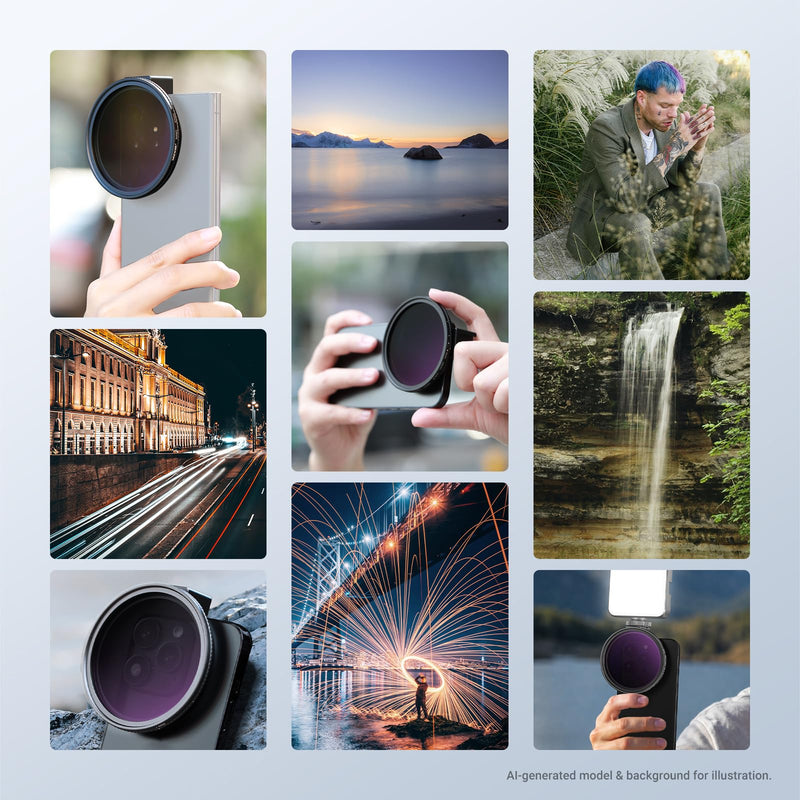 NEEWER 67mm Variable ND Filter & Magnetic Phone Clip Set, Adjustable ND2-32 HD Neutral Density Mobile Photography Accessories, Compatible with iPhone 17 Pro Max Samsung S26 Ultra