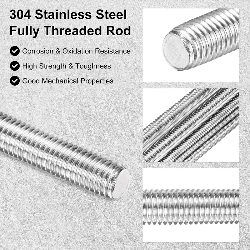 M METERXITY 5-Pack Fully Threaded Rod, M12x250mm 304 Stainless Steel Right Hand Thread Bar Studs for Furniture Anchor Bolts/Clamps/U-Bolts, Metric Threaded Screw