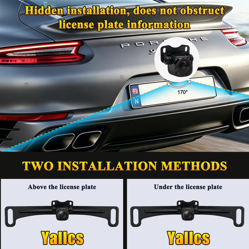 Backup Camera Carbon Fiber Coated Housing AHD 4k with Nylon Braided Wire: 170 Degree Wide Angle License Plate Backup Camera with Excellent Night Vision and IP68 Waterproof for Car SUV Truck