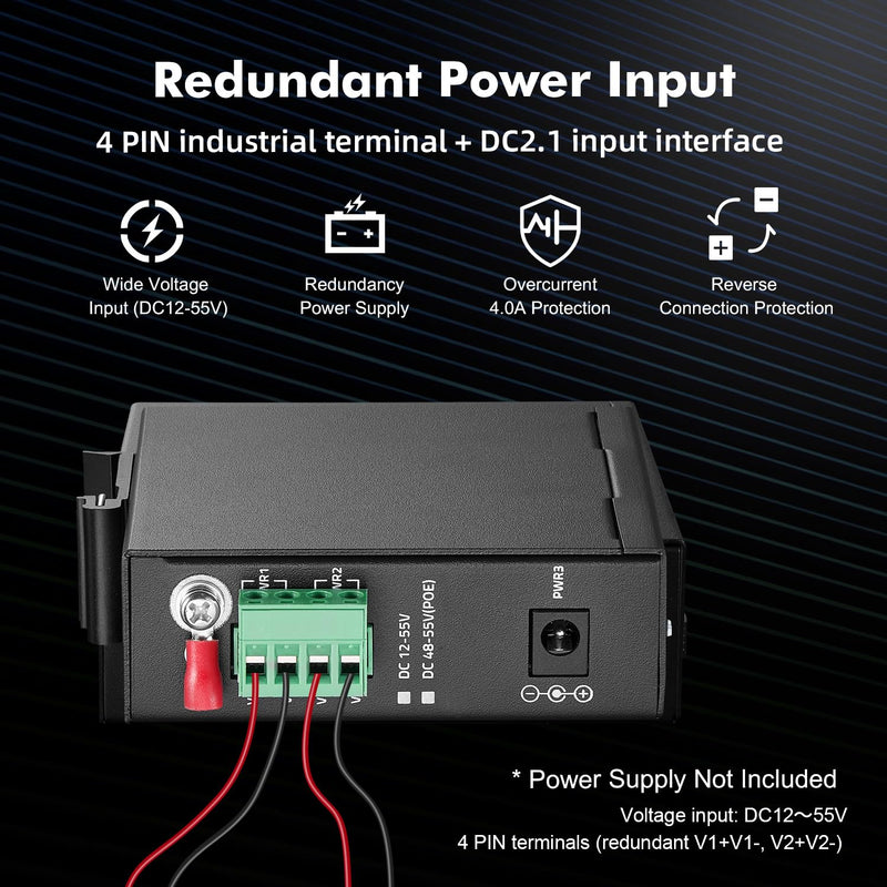 MokerLink 6 Port Industrial Din Rail Gigabit Switch - 4 x 100/1000Mbps Ports, 1 Gigabit Uplink, 1 SFP - Metal DIN-Rail & Wall Mount Ethernet Switch 6*1G