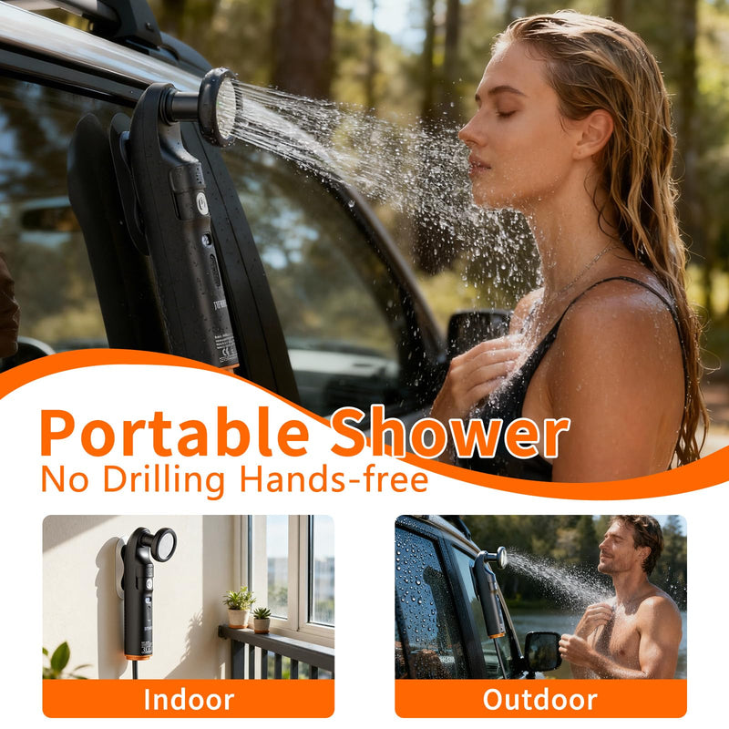 Portable Bidet & Shower for Travel, JUTIMER 2.5L&1600mAh Rechargeable Camping Shower, 2 Showerheads Bidet Sprayer, 2 Modes Waterproof Handheld Bidet, Outdoor Shower Kit for Hiking, Travel Black
