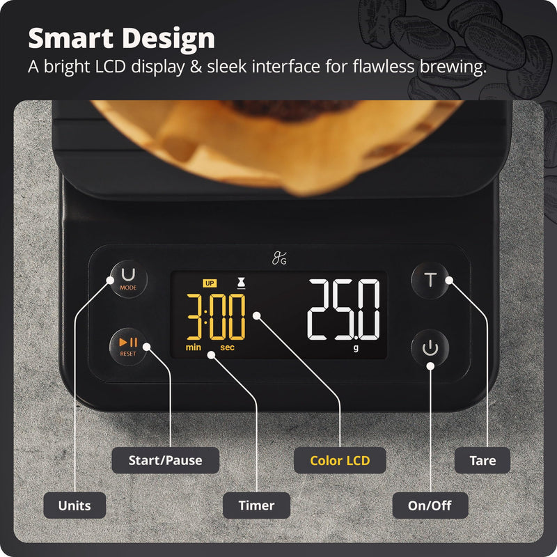 Greater Goods 0.1g Precision Coffee Scale with Timer – 3kg Digital Scale for Pour-Over, Espresso, French Press, Kitchen Use (Onyx Black) Onyx Black