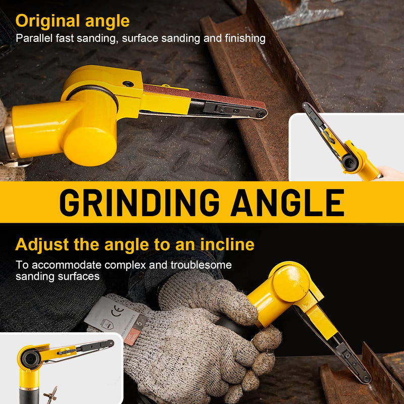 3/8" Pneumatic Belt Sander Set - 14pcs Belts, Grit 60/80/120, Mini Air Belt Grinder for Aluminium, Iron, Steel Metal Polishing