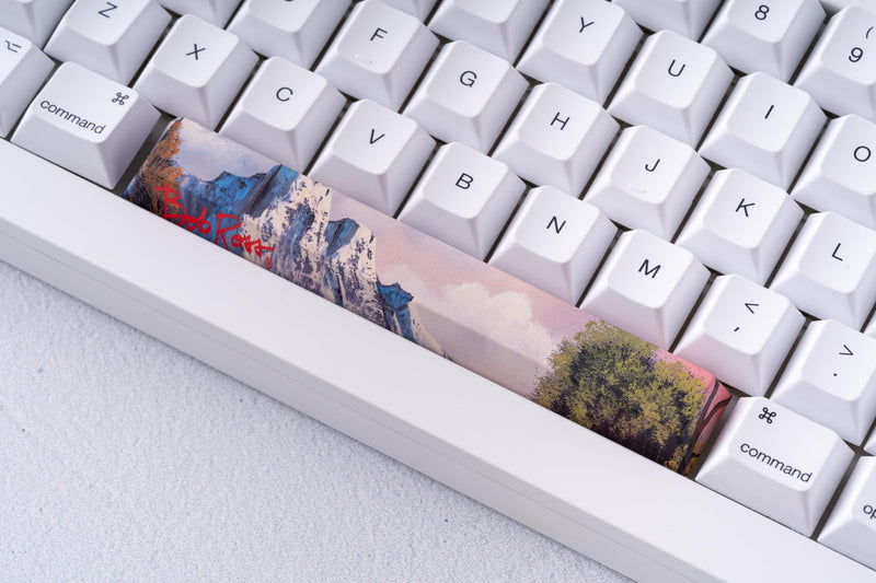 Officially Bob Ross Keycaps -Panoramic Scenic Spacebars& Escape Key with Dye-Sublimated Art, 1.5mm Thick PBT, Cherry Profile- 6.25u and R1 1u MX Compatible 4 Scenic Spacebars & Bob Ross Esc Key Bundle