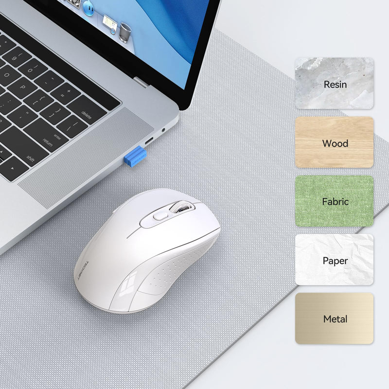 TECKNET Bluetooth Mouse, 2-in-1(Bluetooth 5.0/3.0+2.4Ghz) Wireless Mouse for Laptop Computer, Portable Ergonomic Wireless Mouse Bluetooth with Receiver, (White) White