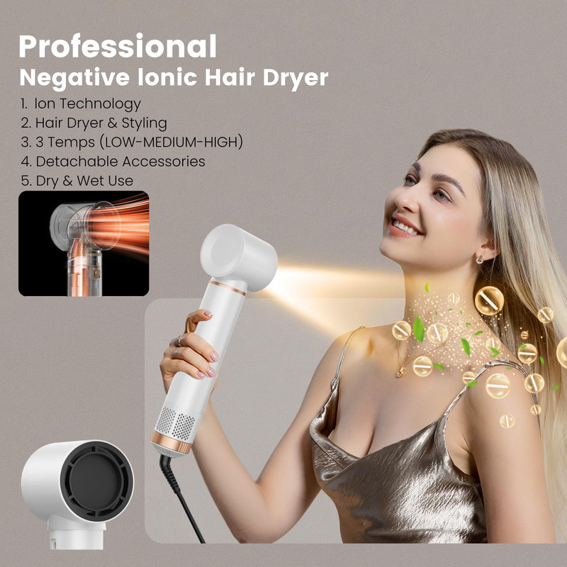 5 in 1 Hair Styler Airbrush 5 in 1 Multi Styler, Air Styler 5 in 1 with Curl Straighten, Volumise, Smooth and Drying for Styling, Air Brush 5 in 1 for All Hair Type/Length White