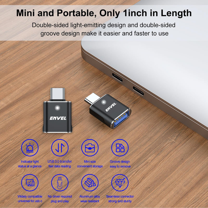 ENVEL USB to USB C Adapter, USB 3.0 5Gbps High Speed Data Transfer, OTG Converter Thunderbolt3 to USB Female Compatible with Apple iWatch iPhone 15 Pro Max iPad Air 4 5 Mini 6 (Black, USB C Male) Black