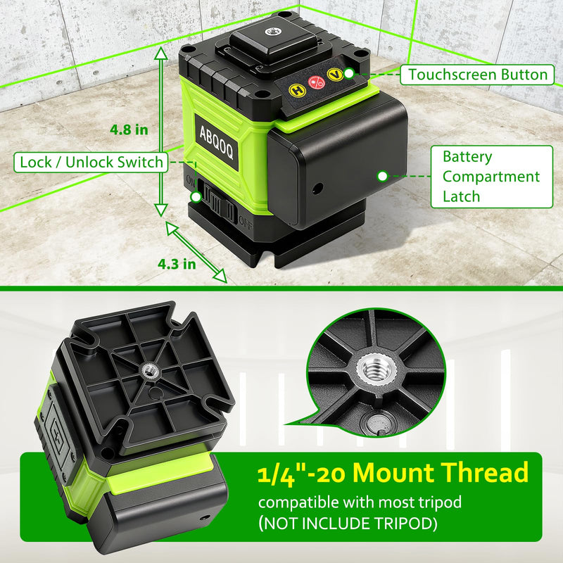 Laser Level 360 Self Leveling 2D Green Cross Line Laser for Ground Leveling | Lazer Leveler Tool for Picture Hanging, Tiling, Home Renovation, Measuring, Construction