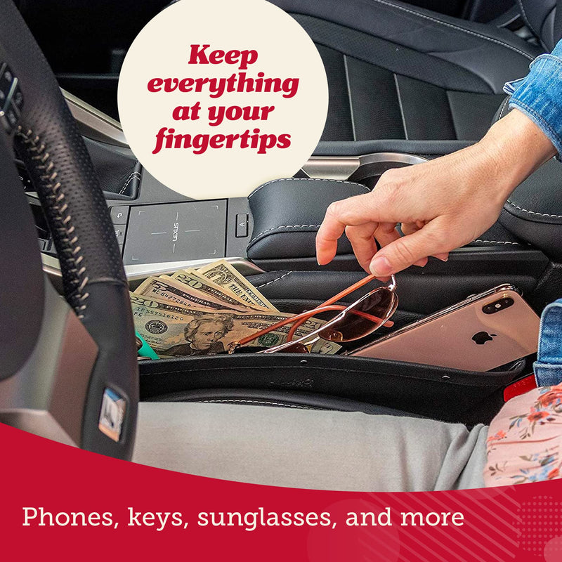 Lusso Gear Car Seat Gap Filler and Organizer (2 Pack) - Gap Filler & Storage Between Seats - Universal Fit & Vegan Leather - Holds Phone, Keys & Glasses - Car Seat Gap Filler Organizer Black