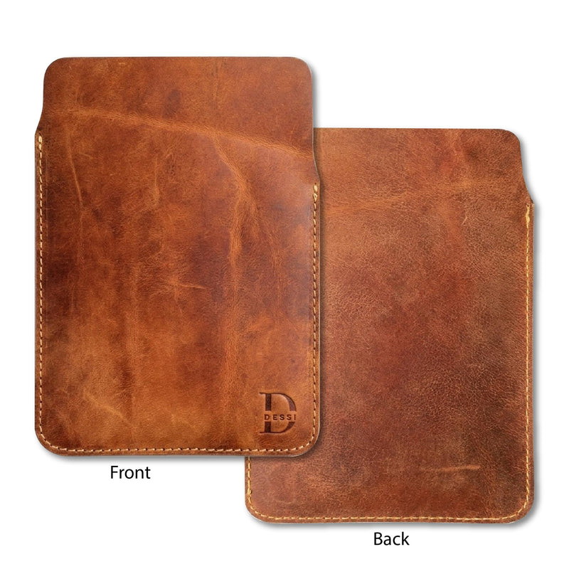 Dessi Handmade Crazy Horse Full Grain Leather Slim Sleeve Case for Standard Kindle Paperwhite (Not 2024), iPad mini, Kobo Ereader, Moleskine Pocket Journal, Field Notes - 8 Inch Travel Pouch Cover
