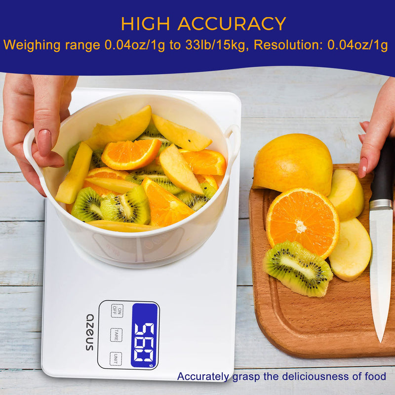 Food Scale with USB Rechargeable, Digital Kitchen Scale with 6 Units, High Precision to 0.04 oz /11lbs Capacity, Weight Range from 3g-5000g