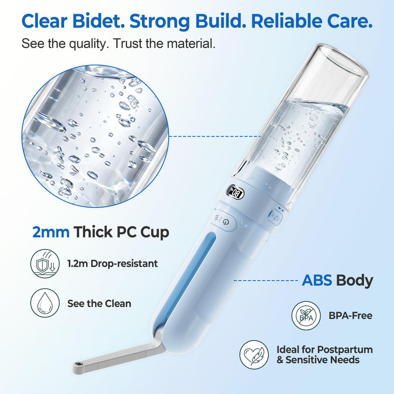 Portable Bidet for Travel | Bathroom - Rechargeable Electric Bidet Sprayer with 3 Pressure | Waterproof for Ultimate Personal Hygiene Cleaning at Home Office and Camping (Blue) Blue