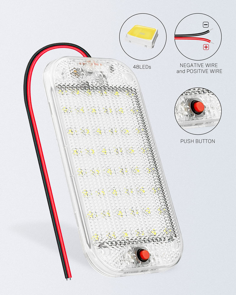 Dome Light for RV Interior, 48LED 800LM Ultra Bright 12 Volt LED White Lights, RV Ceiling Light with Switch Control, Ideal for Car Van Truck Camper Lorry Motorhome Boat(4 Pack) 48LED-4 PACK