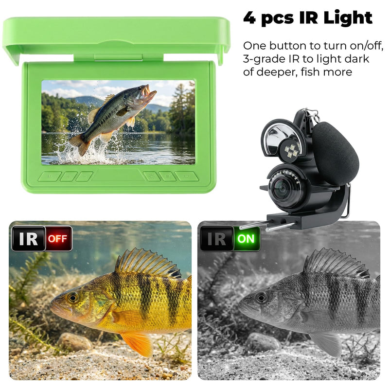 Fishing Camera, 220° Ultra-Wide HD Underwater Fishing Camera with 4.3" LCD & IR Night Vision, 5000mAh Rechargeable Battery 100ft Cable for Ice Lake Boat Kayak Fishing