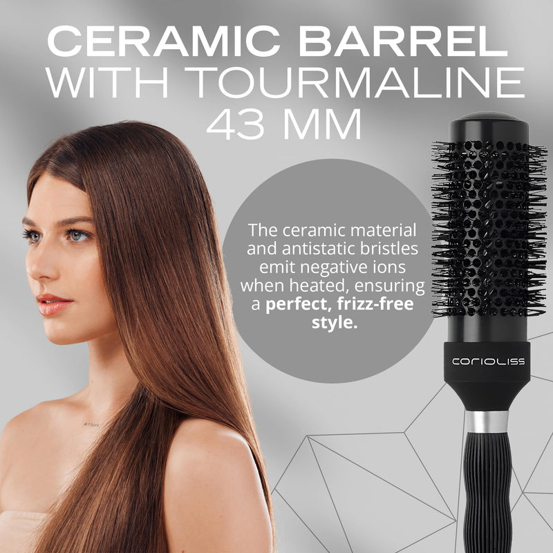 Corioliss | Hair Roller Brush for Women | Professional Hair Brush Ceramic | Ideal for Short Hair and Precise Work Styling 43 mm Black 43mm
