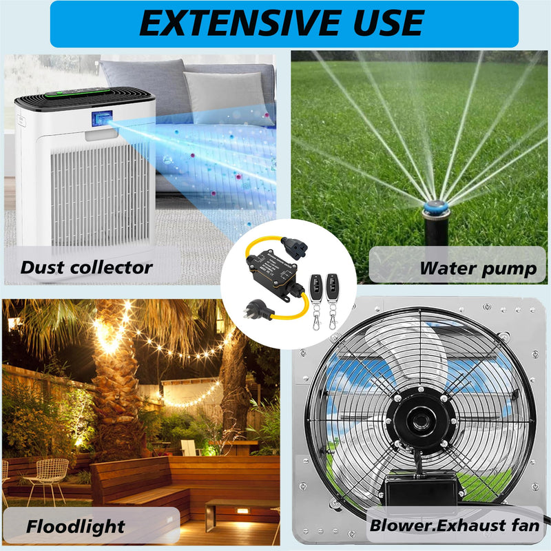 AC110V Waterproof Remote Control Power Switch,Equipped with a Multi-Functional Socket Plug, AC110/230/240/250 V/20A Waterproof Wireless Light Switch,165 Ft,Suitable for Lamps and Electrical Equipment 1 Way AC 110V Remote Control Switch