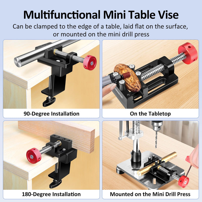 ArtyMaster Mini Drill Press Vise with Rubber Soft Jaws, 0-2.48" Clamping Range Mini Vice Clamp for Crafts, Jewelry Making, Modeling and Repairs, Precision Aluminum Small Vise for Small Projects Mini Vise+C-clamp