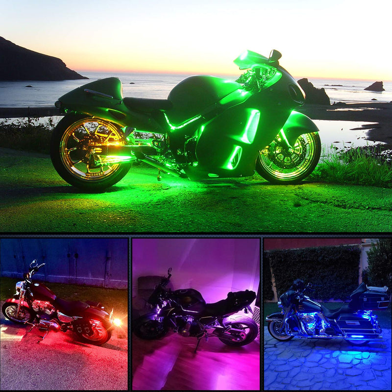 Nilight 8PCS Motorcycle RGB Led Light Kit Waterproof Multi-Color Atmosphere Lights Lamp with 4Key RF Wireless Remote for Harley Davidson Honda Kawasaki Suzuki, 2 Years Warranty (TL-42) 8Pcs RGB LED Strip Lights