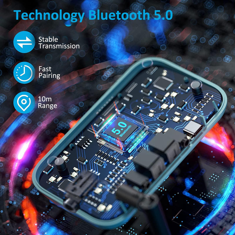 USB Bluetooth 5.0 Transmitter Receiver, Wireless Audio Adapter w/Screen &Microphone for Handsfree Calling and Music Streaming, 3.5mm Bluetooth Aux Adapter for TV/PC/Car/Home Sound System