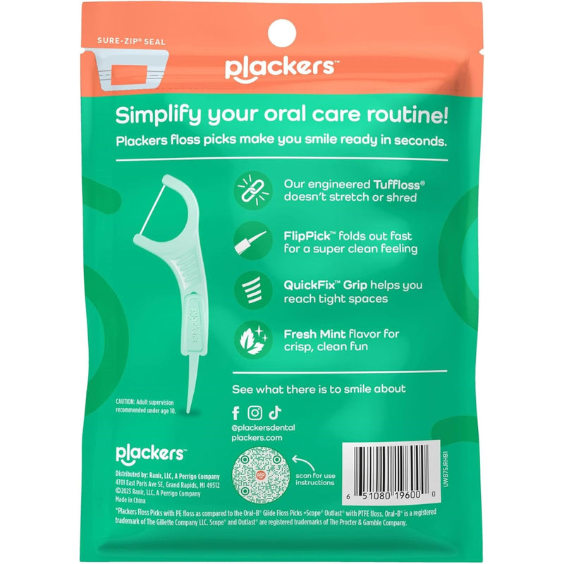 PLACKERS Micro Mint Freshens Breath, Dental Flossers Mint 90 Each ( Pack of 10) 90 Count (Pack of 10)
