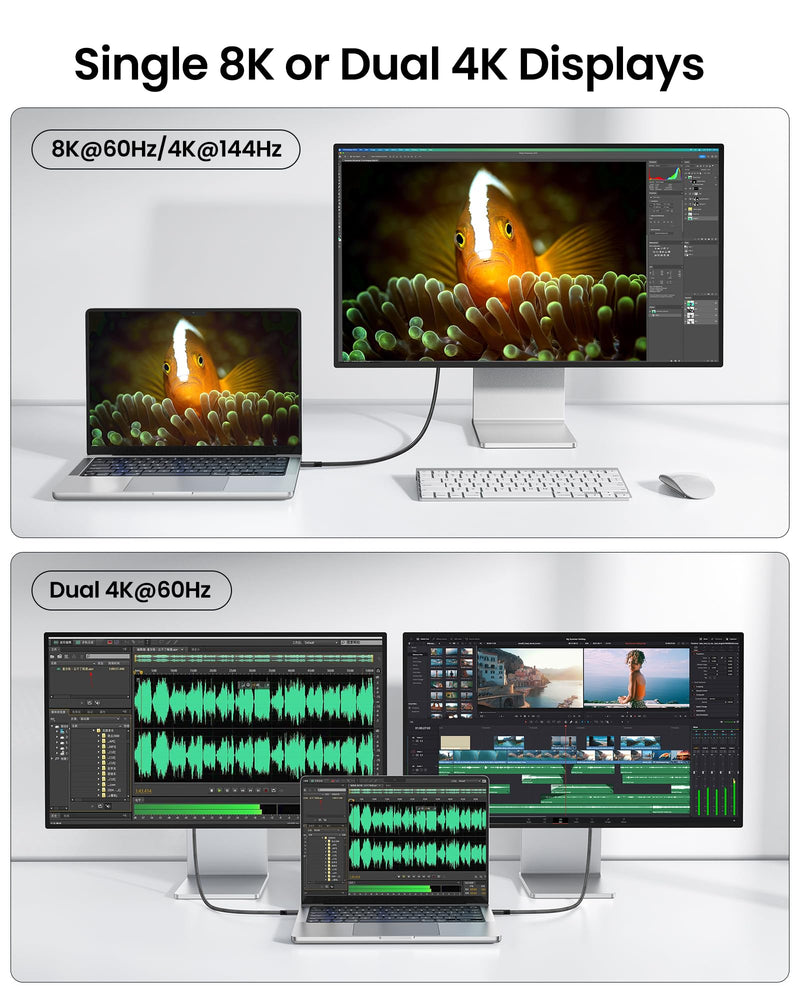 Silkland USB 4 Cable for Thunderbolt 4 Cable, 40Gbps Data Sync, 8K/5K@60Hz, 4K@240Hz, 240W Charging, NetBraid-48 USB C Monitor Cable 5FT, Compatible for MacBook, iPhone 17/16, Monitor, SSD, Docking